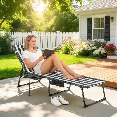 Outsunny Folding Outdoor Chaise Lounge Chair with Adjustable Back, Blue