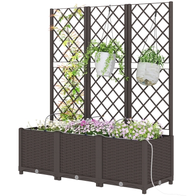 Outsunny 3PCS Planter Box with Trellis & Self-Watering Timer Kit