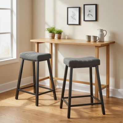 HOMCOM Set of 2 Bar Stools, Velvet Upholstered Counter Stools with Curved Seat and Footrest for Kitchen Island, Grey