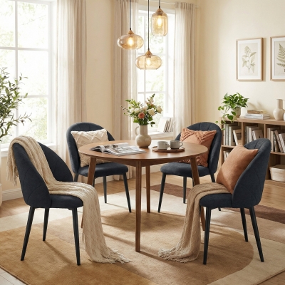 HOMCOM Modern Dining Chairs Set of 4, Upholstered Dining Room Chairs with Metal Legs, Shell Backrest, Padded Seat, Black