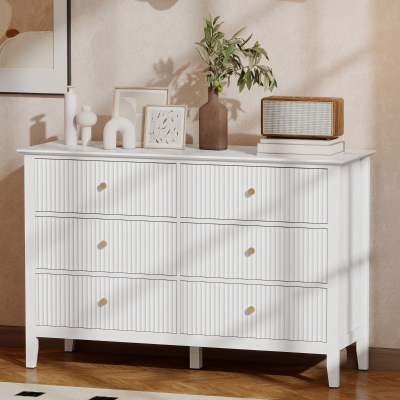 HOMCOM Double Chest of Drawers, Modern 6 Drawer Dresser for Bedroom, Living Room, Hallway, Closet, White