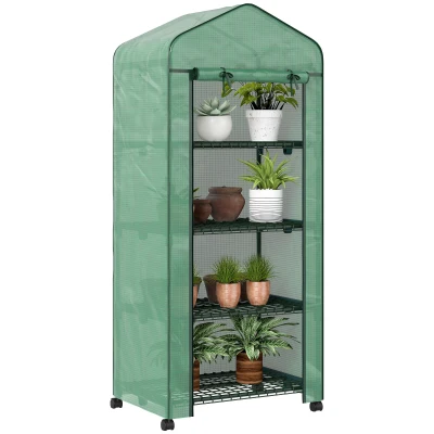 Outsunny Portable Greenhouse, Outdoor Hot House Plant Flower Greenhouse with 4 Tier Shelves, PE Cover, Green