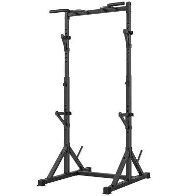 Soozier Adjustable Squat Rack, Multi-Function Bench Press Rack with Weight Plate Holders and Pull up Bar, Black
