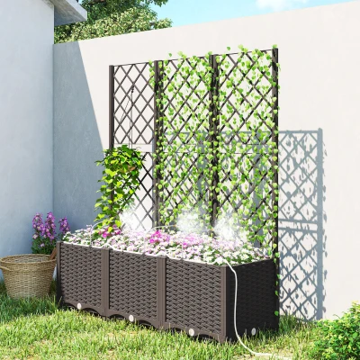 Outsunny 3PCS Planter Box with Trellis & Self-Watering Timer Kit