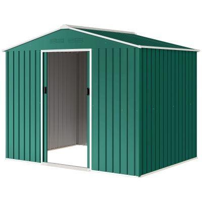 Outsunny 8' x 6' Outdoor Storage Shed, Metal Garden Tool Storage House with Lockable Sliding Doors and Vents, Green