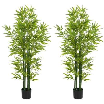 HOMCOM 5FT Artificial Bamboo Tree, Faux Decorative Plant in Nursery Pot for Indoor Decor, Set of 2