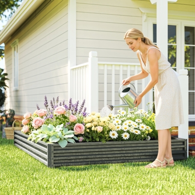 Outsunny L-Shaped Raised Garden Bed, 82" x 109" x 12" Galvanized Steel Planter Box with Multi-reinforced Rods for Vegetables, Flowers and Herbs, Light Grey
