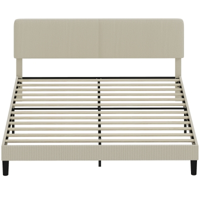 HOMCOM King Size Bed Frame with Adjustable Upholstered Headboard Platform Bed Frame Wood Slat Support Noise Free Light Grey