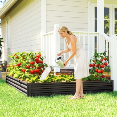 Outsunny L-Shaped Raised Garden Bed, 82" x 109" x 12" Galvanized Steel Planter Box with Multi-reinforced Rods for Vegetables, Flowers and Herbs, Black