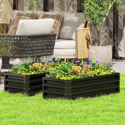 Outsunny Galvanized Raised Garden Beds, Outdoor Planter Box, Set of 2, for Flowers, Herbs and Vegetables, Black