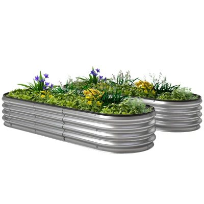 Outsunny 2Pcs Galvanized Raised Garden Bed, 6 x 2 x 1 ft Modular Metal Garden Beds with Rubber Strip Edging, Silver