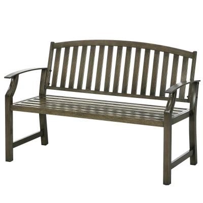 Outsunny Outdoor Garden Bench, Metal Bench, Wood Look Slatted Frame Furniture for Patio, Park, Porch, Lawn, Yard, Deck, Black