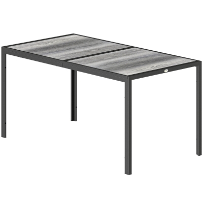 Outsunny Outdoor Dining Table for 4-6, 59" Outdoor Patio Table with Metal Legs, Wood-Effect Top, Grey