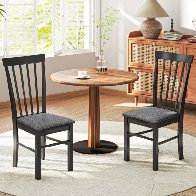 HOMCOM Farmhouse Upholstered Dining Chairs Set of 2, Black/Gray