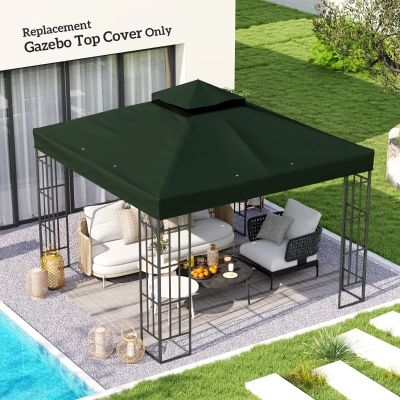 Outsunny 10' x 10' Gazebo Canopy Replacement Cover, 2-Tier Garden Gazebo Roof Replacement, UPF30+, TOP COVER ONLY, Green