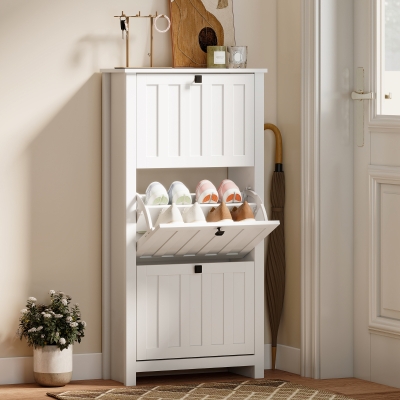 HOMCOM Slim Shoe Cabinet with 3 Flip Drawers, Shoe Storage Cabinet with Adjustable Shelves for Entryway, Holds 12 Pairs, White