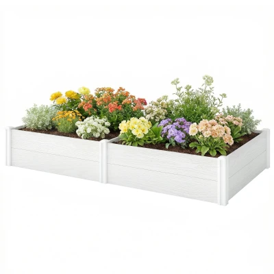 Outsunny Vinyl Raised Garden Bed Kit, 6.5 x 3 x 1ft Elevated Garden Box with Divider and Open Bottom, White