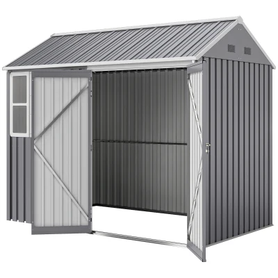 Outsunny 8.5' x 5.5' Metal Garden Storage Shed, Outdoor Tool Storage House with Lockable Door, Vents, Sloped Roof, Light Grey