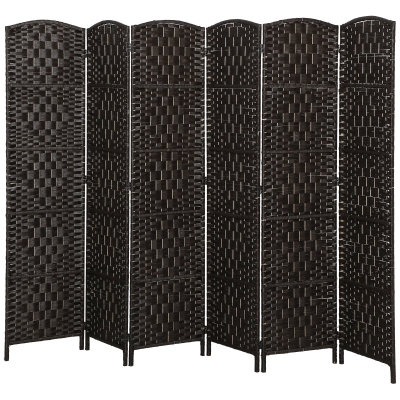 HOMCOM 6FT 6-Panel Weave Room Divider, Folding Privacy Screen, Coffee