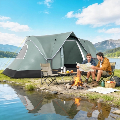 Outsunny 5-6 Person Family Tent, Outdoor Camping Tent with Lighting Hook, Carrying Bag for Camping, Hiking and Travelling, Green