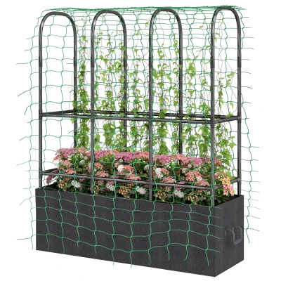 Outsunny Raised Garden Bed with Trellis, Tomato Cage with 52.8 Gal Grow Bag, Garden Cucumber Trellis Plant Cage