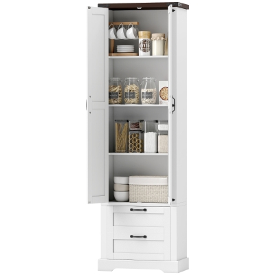 HOMCOM 71" Tall Kitchen Pantry Cabinet, Farmhouse Kitchen Storage Cabinet with 2 Drawer and Adjustable Shelves, White