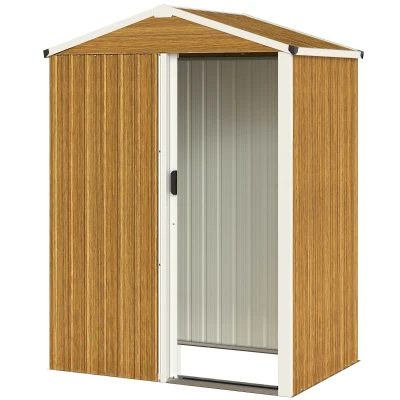 Outsunny 4.5 x 3ft Outdoor Storage Shed, Waterproof Metal Garden Shed with Lockable Door for Backyard, Patio, Lawn, Wood Grain