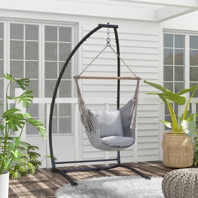 Outsunny Hanging Hammock Chair Stand Only, C Shape Hanging Heavy Duty Metal Frame Swing Stand for Porch Swing Chair, Black