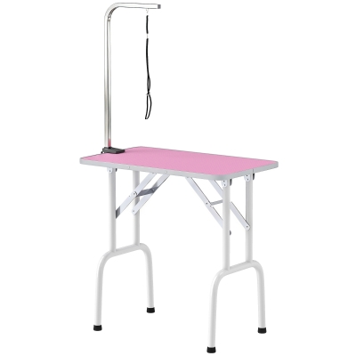 PawHut Foldable Pet Grooming Table for Dogs Cats with Adjustable Arm, Non-slip Surface, Pink