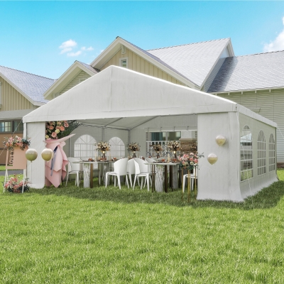Outsunny 20' x 20' Heavy-duty Large Wedding Tent, Outdoor Carport Garage Party Tent, Patio Gazebo Canopy with Sidewall, White