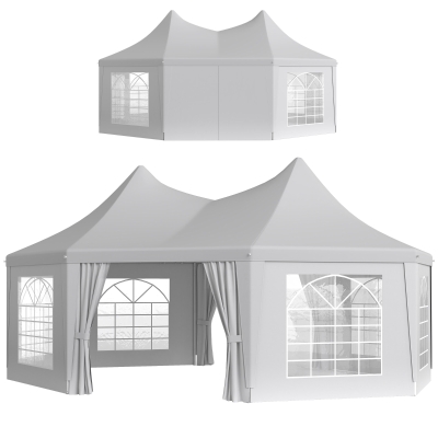 Outsunny 16' x 22' Wedding Event Party Tent High Peak Octagonal Outdoor Gazebo Canopy with Removable Walls White