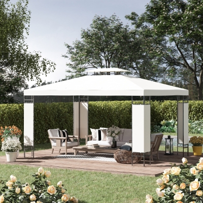 Outsunny 10' x 13' Outdoor Gazebo, Double Roof Patio Gazebo Canopy Shelter with Screen Decorate Corner Frame, White