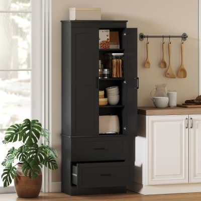 HOMCOM Tall Pantry Cabinet, 67" Kitchen Storage Cabinet with Adjustable Shelves and 2 Drawers for Kitchen, Dining Room, Black