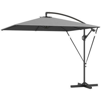 Outsunny Patio Offset Umbrella UPF 50+ UV Protection, Crank Parasol with Base, Cover & Wind Securing, Khaki