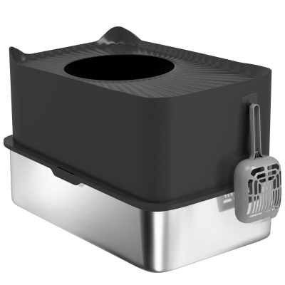 PawHut Extra Large Stainless Steel Enclosed Cat Litter Box, Black