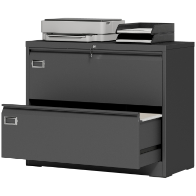 HOMCOM Lateral Filing Cabinet with 2 Drawers, Lockable Steel File Cabinet for A4/Letter/Legal Size Files, Black
