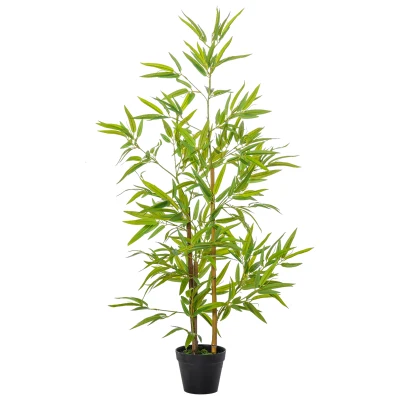 Outsunny Artificial Bamboo Tree, 4ft Fake Tree with Realistic Leaf and Natural Trunk, Decorative Plant in Nursery
