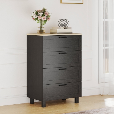 HOMCOM Dresser for Bedroom with 4 Drawers, Chest of Drawers with Solid Wood Legs for Closet, Living Room, Entryway, Black