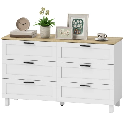 HOMCOM 47" Wide Chest of Drawers, Modern Dresser with 6 Drawers and Wood Legs for Bedroom, Living Room, Entryway, White
