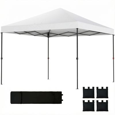 Outsunny 10x10 ft Pop-Up Canopy Tent with Roller Bag, White