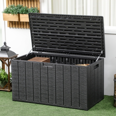 Outsunny 81 Gallon Garden Storage Box, Waterproof  Double Wall Storage Container with Wheels and Handles, Black