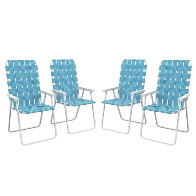 Outsunny Set of 4 Folding Patio Chairs, Portable Chair Set with Armrests for Camping, Garden, Pool, Beach, Backyard, Blue