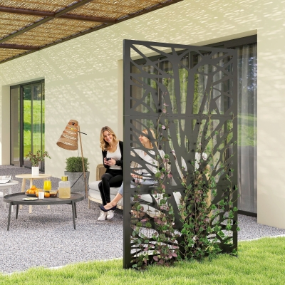 Outsunny Metal Outdoor Privacy Screen, 72" x 38" Freestanding Outdoor Divider, Black
