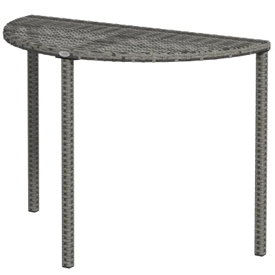 Outsunny Half Round Side Table, PE Rattan Coffee Table with Metal Frame for Patio, Garden, Balcony, Grey
