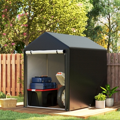 Outsunny 4 x 6ft Outdoor Storage Shed Tent, Portable Shed with Roll-up Door for Motorcycle, Bike, Garden Tools