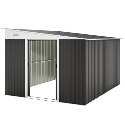 Outsunny 11' x 9' Steel Garden Storage Shed, Outdoor Metal Tool House with Double Sliding Doors, Dark Grey