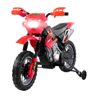 Qaba 6V Kids Electric Motorcycle Ride-On Toy with Training Wheels, Red
