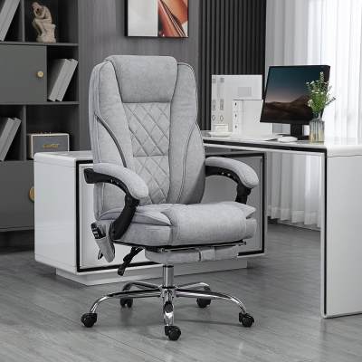 Vinsetto Massage Office Chair, Reclining Computer Chair with Adjustable Height and Footrest, Grey