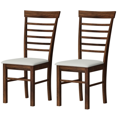 HOMCOM Set of 2 Farmhouse Upholstered Dining Chairs, Dark Brown