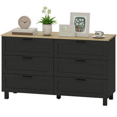 HOMCOM 47" Wide Chest of Drawers, Modern Dresser with 6 Drawers and Wood Legs for Bedroom, Living Room, Entryway, Black